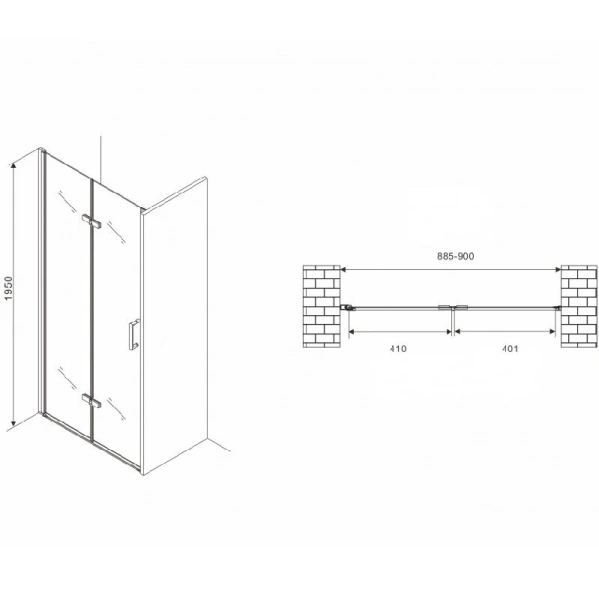 Душевая дверь в нишу Abber Sonnenstrand 90 см профиль хром, стекло прозрачное - фото 2