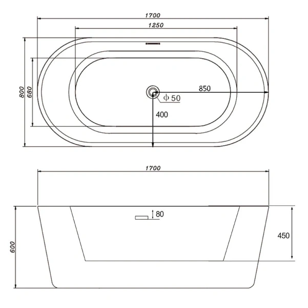 Акриловая ванна ABBER AB9209 170х80 см овальная - фото 3