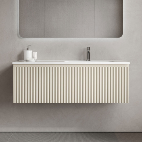 Тумба под раковину подвесная Sancos Snob R 1.0 120 см правая beige soft, современная, hi-tech - фото 3