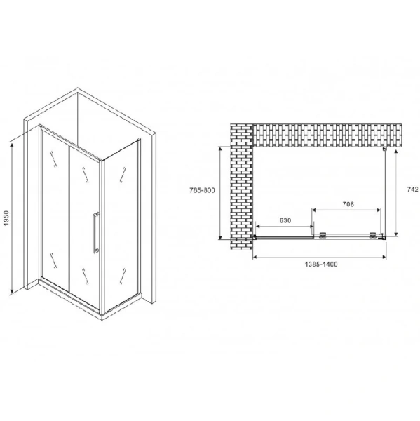 Душевой уголок Abber Schwarzer Diamant 140x80 см профиль хром, прямоугольные - фото 2