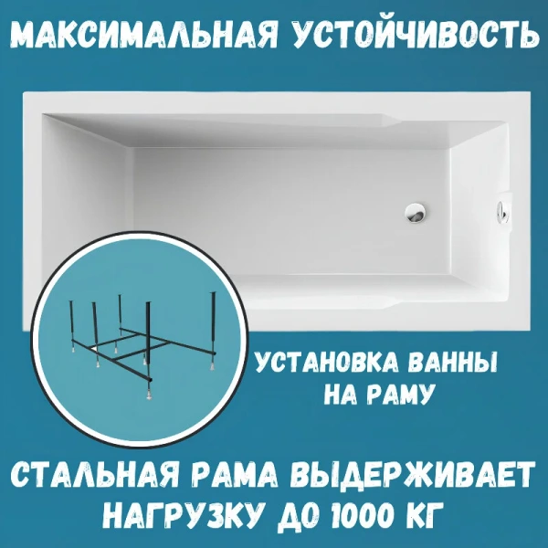 Ванна акриловая 1MarKa Raguza 01ра1880кс2+, 180 x 80 см, цвет белый, угловые, приставные, встраиваемые - фото 7