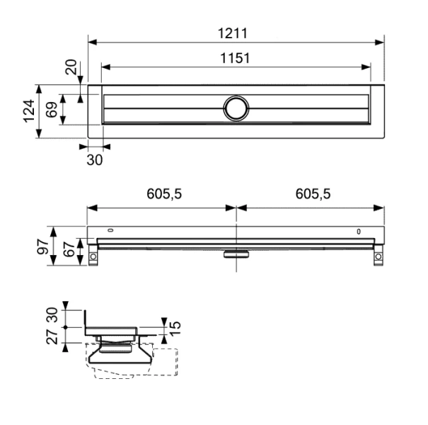 Дренажный канал Tece TECEdrainline 115 см для пристенного монтажа - фото 3