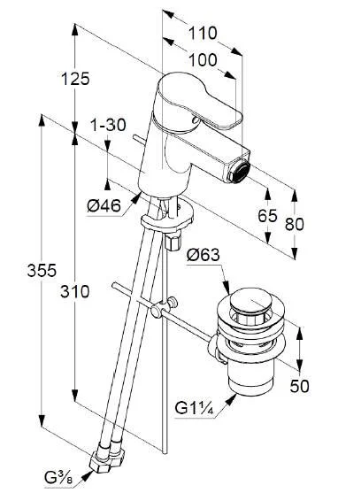 Смеситель для биде Kludi Pure&Easy 37533 c донным клапаном - фото 2