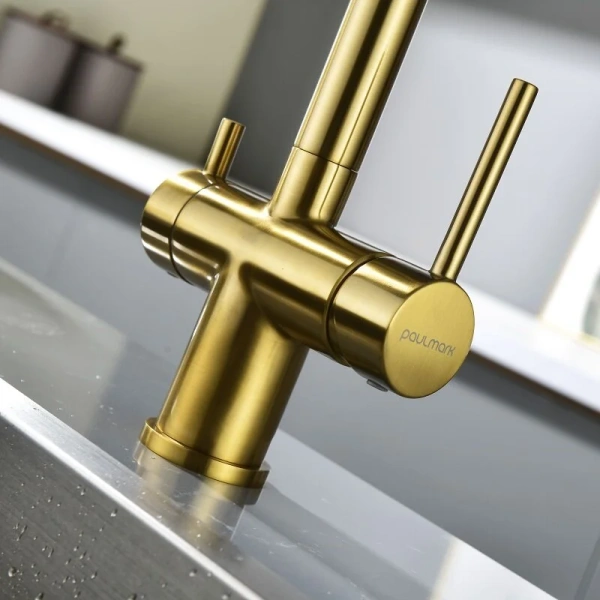Смеситель для питьевой воды Paulmark Serpentine брашированное золото, с 1 монтажным отверстием - фото 9