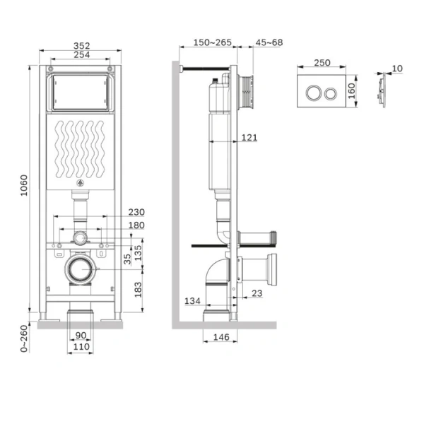 Инсталляция для унитаза Am.Pm ErgoFit клавиша глянцевый хром, кнопки круглые I012711.0151 (детальная фотография), для унитаза