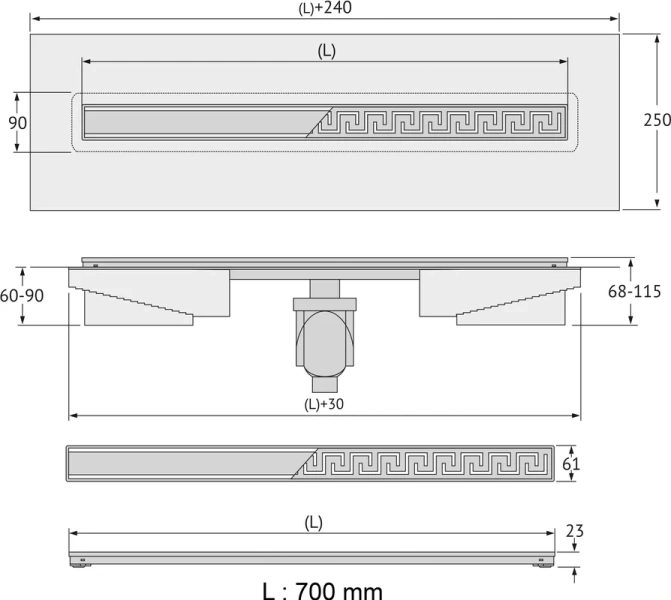 Душевой лоток BERGES B1 Keramik 70 см черный матовый 095018 (детальная фотография), нет в наличии