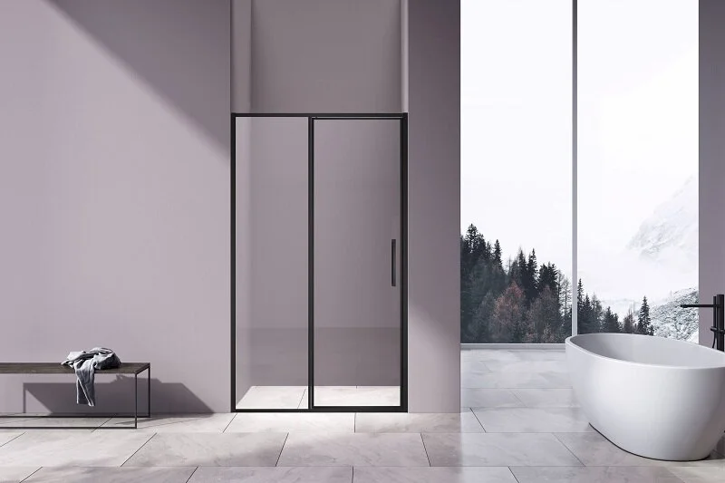 Душевая дверь в нишу Vincea Slim 120 см профиль черный стекло прозрачное VDP-4SL120CLB (детальная фотография), 120 см