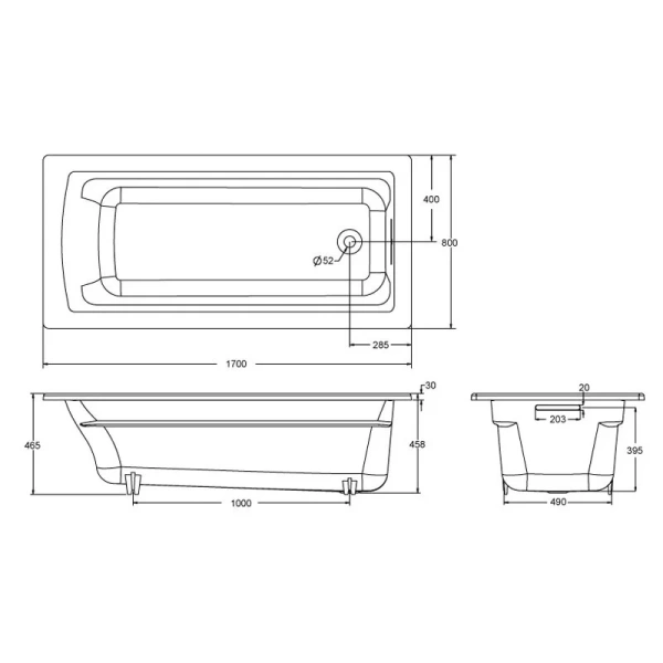 Ванна чугунная Jacob Delafon Archer 170х80 см прямоугольная E6D904-0 (детальная фотография), чугунные