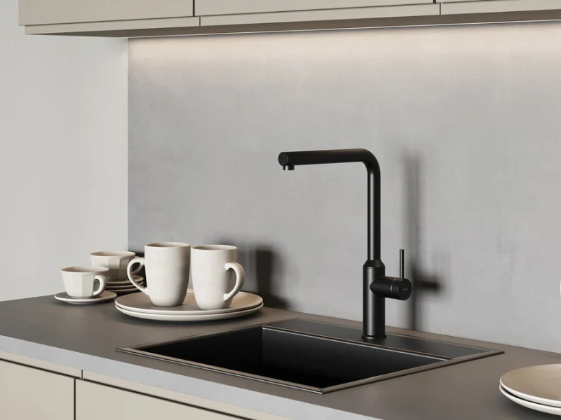 Смеситель для кухни Cersanit Flavis черный матовый 68240 (детальная фотография), современные, hi-tech