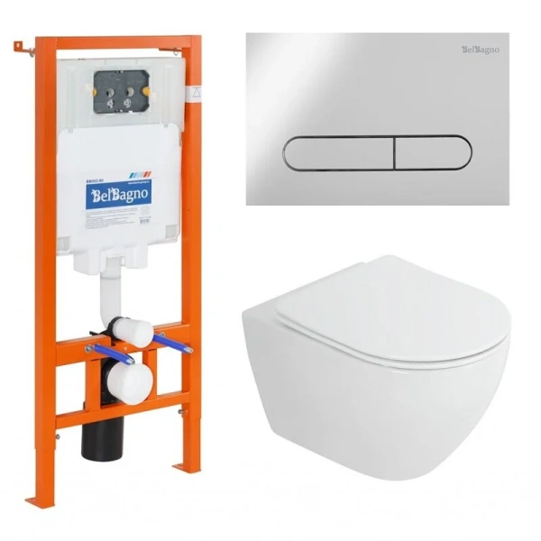 Унитаз с инсталляцией BelBagno кнопка хром CZR-6601-TH-TOR/CZR2316SC/BB002-80/BB005-PR-CHROME (детальная фотография)