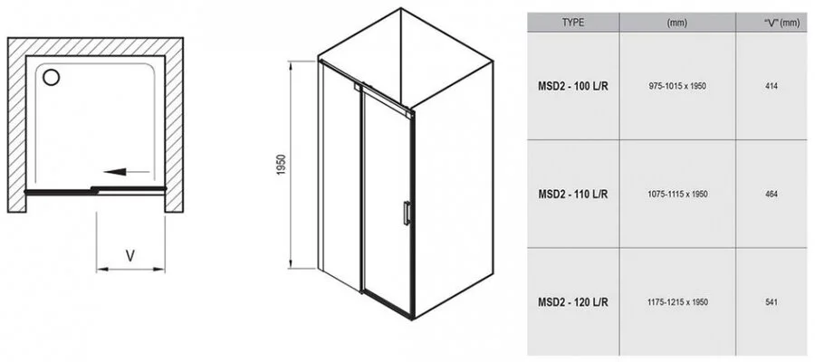 Душевые двери левые Ravak Matrix MSD2 100 (детальная фотография) index_4