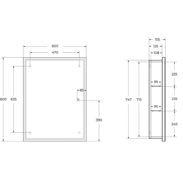 Зеркальный шкаф с подсветкой BelBagno 60 см реверсивный SPC-GRT-600/800-1A-LED-TCH (детальная фотография), в наличии