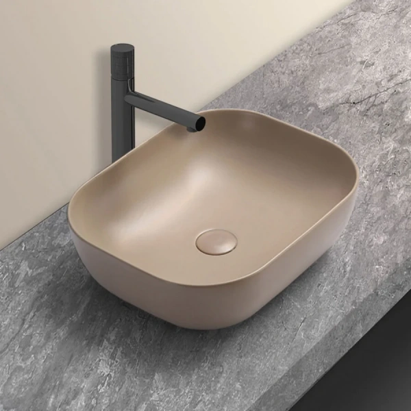 Раковина Vincea 50 см керамическая, капучино матовый VBS-101MC (детальная фотография), накладные (на столешницу), пристенные