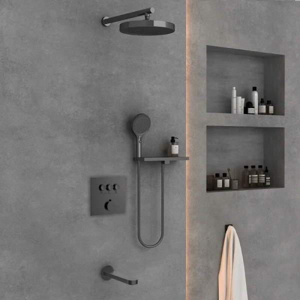 Душевой комплект Vincea Inspire вороненая сталь VSFW-431I2RGM (детальная фотография), душевые комплекты, наборы