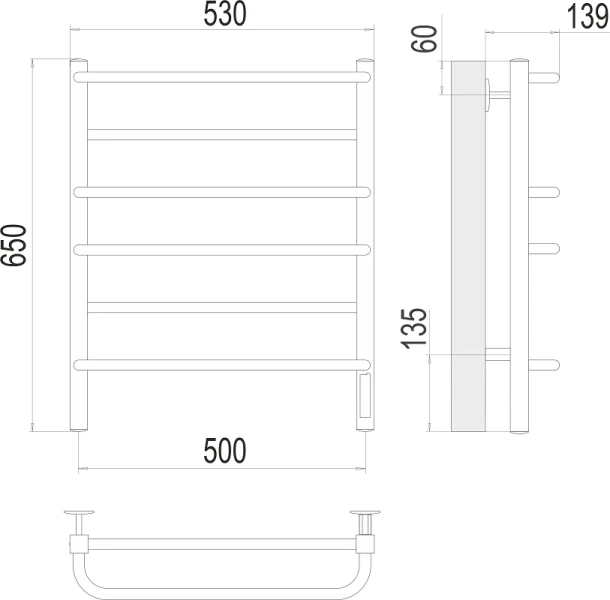 Полотенцесушитель электрический Terminus Евромикс квадро П6 50х65 см quick touch 4670078531230 (детальная фотография), современные, hi-tech