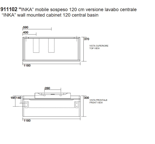 KERASAN Inka Project База INKA 120см подвесная, для установки раковины по центру, цвет белый глянцевый 911102 (детальная фотография), нет в наличии