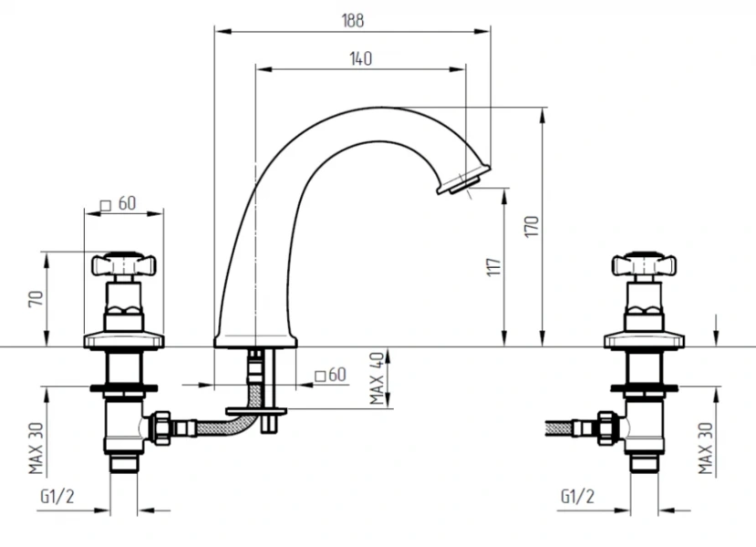Смеситель для раковины Migliore Korona 28 на 3 отверстия (детальная фотография), для раковины
