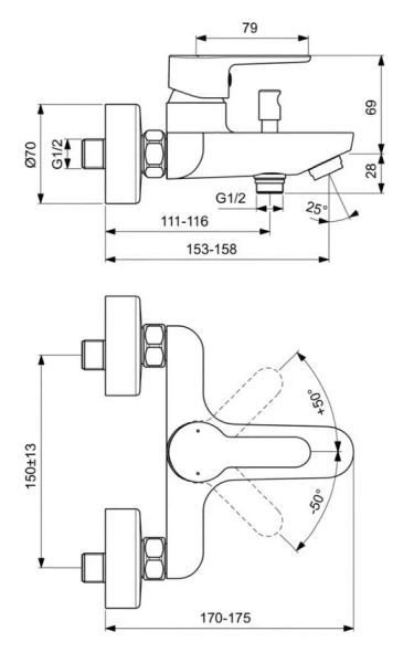 Смеситель для ванны Ideal Standard Sesia однорычажный BC208AA (детальная фотография), для ванны