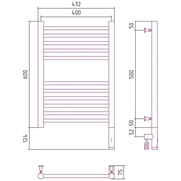 Полотенцесушитель электрический Сунержа Богема 3.0 40х60 см темный титан муар 15-5805-6040 (детальная фотография), современные, hi-tech