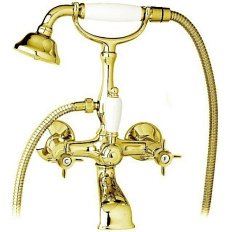 Смеситель для ванны Cezares Lord золото 24 карат, ручки белые