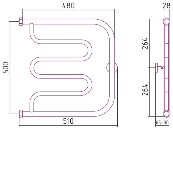 Полотенцесушитель водяной Сунержа Лира+ 50х50 см без покрытия 00-4011-5050 (детальная фотография), современные, hi-tech