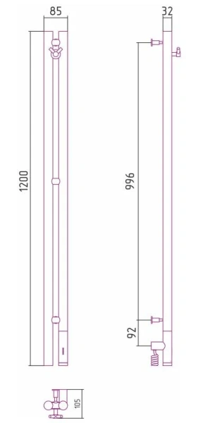 Полотенцесушитель электрический Сунержа Нюанс 3.0 8.5х120 см матовый черный 31-5843-1253 (детальная фотография), современные, hi-tech