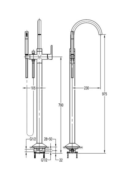 Смеситель для ванны Cezares Eco хром ECO-VDP-01 (детальная фотография), для ванны