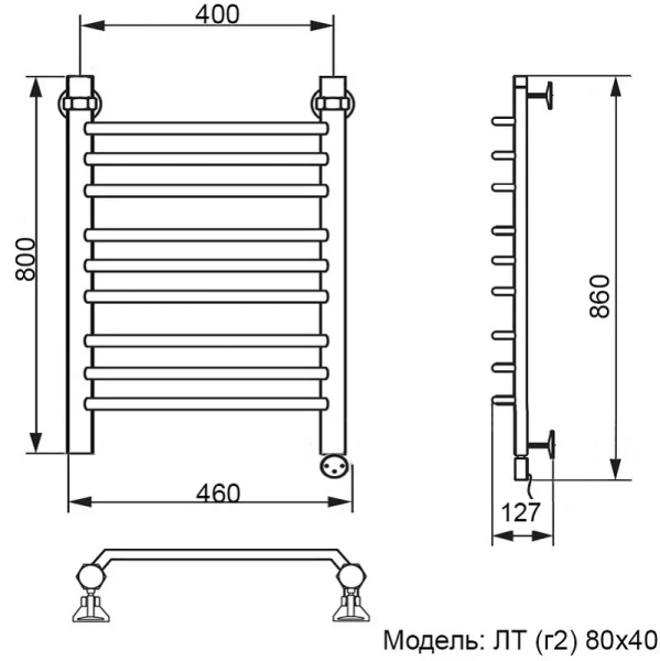 Полотенцесушитель электрический Ника Trapezium 80х40 см правый ЛТ Г2 80/40 прав (детальная фотография), современные, hi-tech