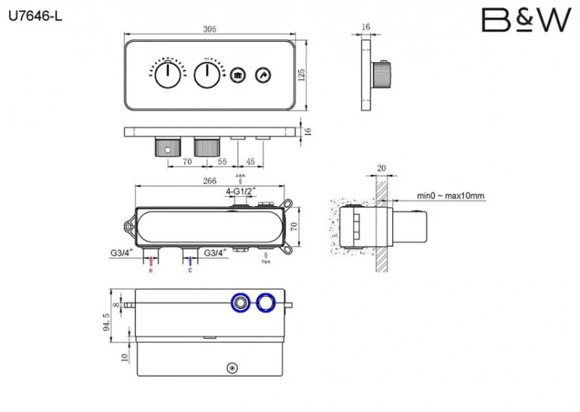 Душевой комплект Black&White Universe 7646 латунь (детальная фотография), душевые комплекты, наборы