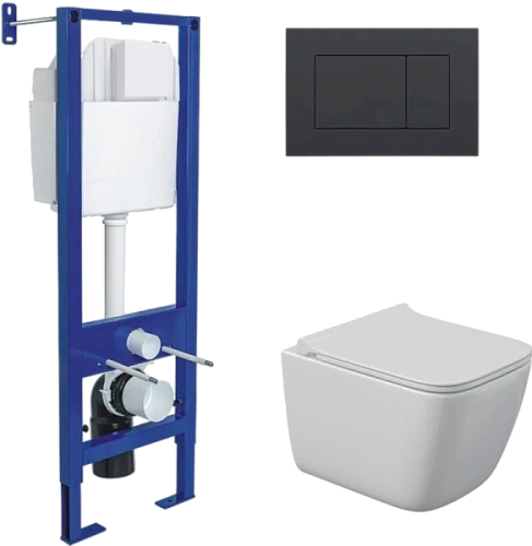 Унитаз с инсталляцией Berges Quattro S Rimless клавиша черная Soft Touch - фото 1