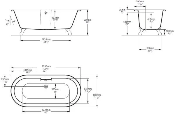 Ванна Victoria&Albert Cheshire CHE-N-SW, 175 х 80 см, белая CHE-N-SW+FT-CHE-BN (детальная фотография), отдельностоящие