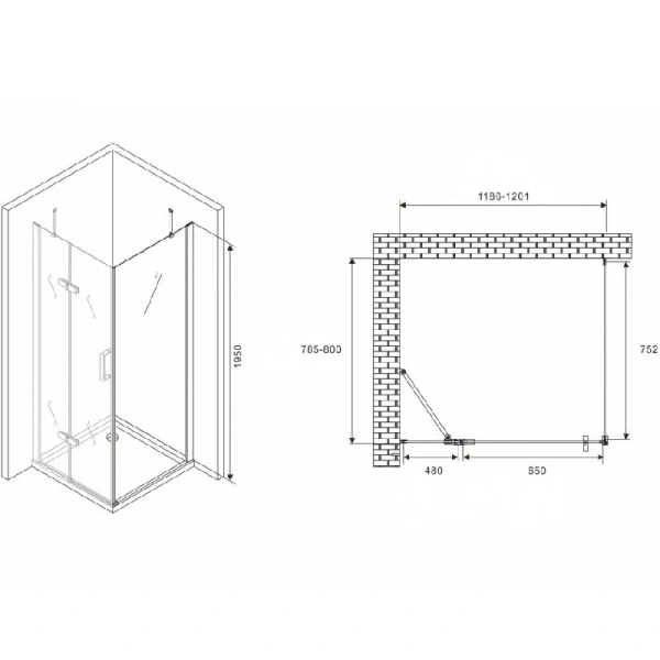 Душевой уголок Abber Zart 120х80 см профиль хром AG08120-S81 (детальная фотография), прямоугольные