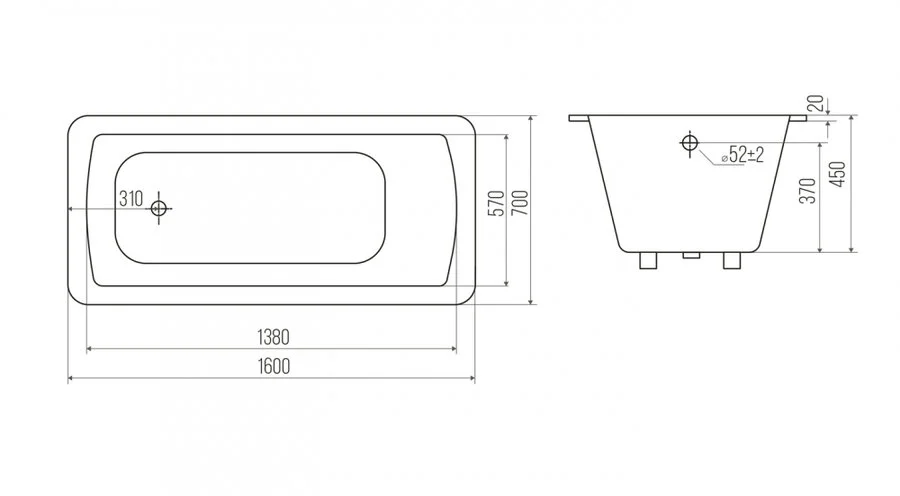 Ванна чугунная Goldman Elite ET16070, 160 х 70 см, белая (детальная фотография), прямоугольные