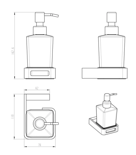 Дозатор для мыла Boheme Q Matt White 10957-MW (детальная фотография), современные, hi-tech
