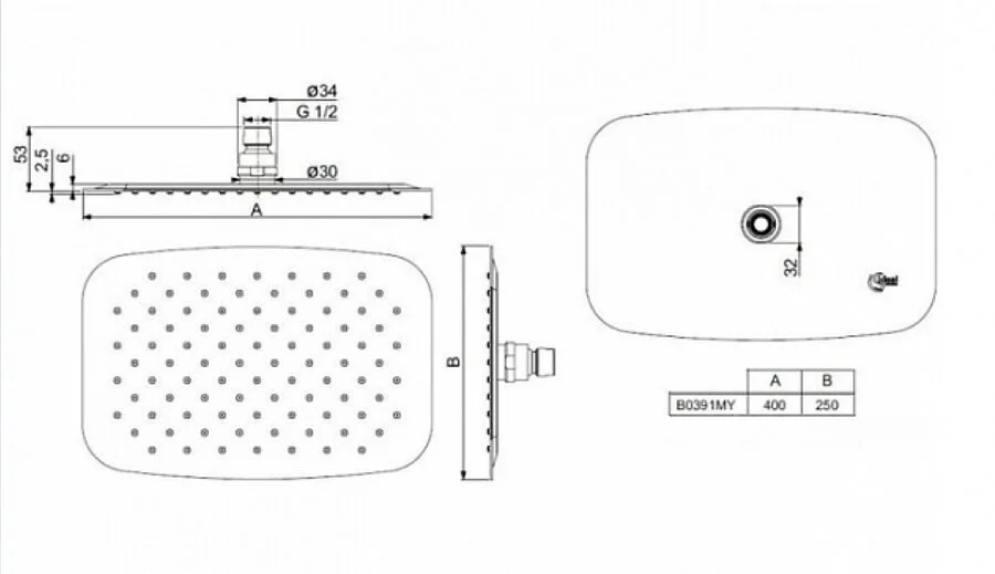 Верхний душ Ideal Standard IdealRain Luxe прямоугольный B0391MY (детальная фотография), хром