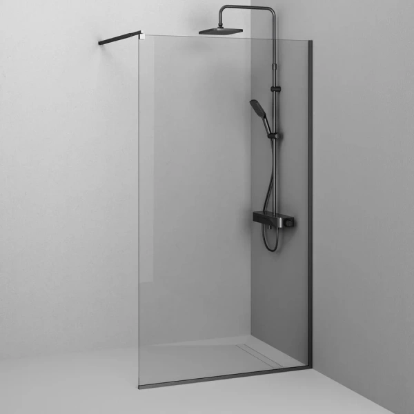 Душевая перегородка Am.Pm Func 110 см профиль черный W84WI-110-F1-BTE (детальная фотография), недорогие, стеклянные