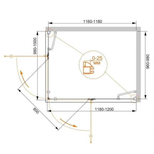 Душевой уголок Cezares Bergamo 120х100 см правосторонний BERGAMO-W-AH-2-120/100-C-Cr-R (детальная фотография), хром