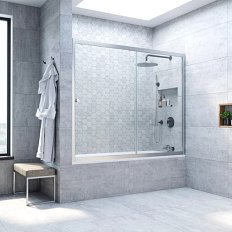 Душевая шторка на ванную профиль матовый хром стекло прозрачное Vegas-glass