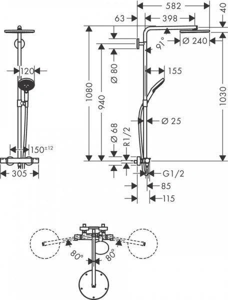 Душевая стойка Hansgrohe Raindance Select S матовый черный 27633670 (детальная фотография), настенные