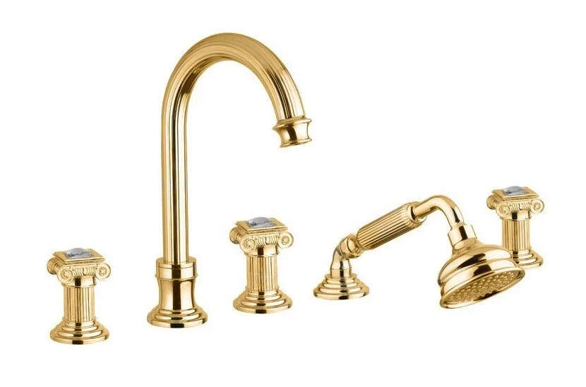 Смеситель для ванны Cezares Olimp золото 24 карат ручки с кристаллами Swarovski OLIMP-BVD-03/24-Sw (детальная фотография)