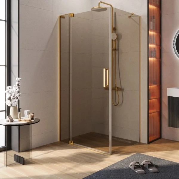 Душевой уголок Cezares Slider 110х80 см стекло бронзовое профиль брашированное золото SLIDER-AH-1-80-100/110-BR-BORO (детальная фотография)