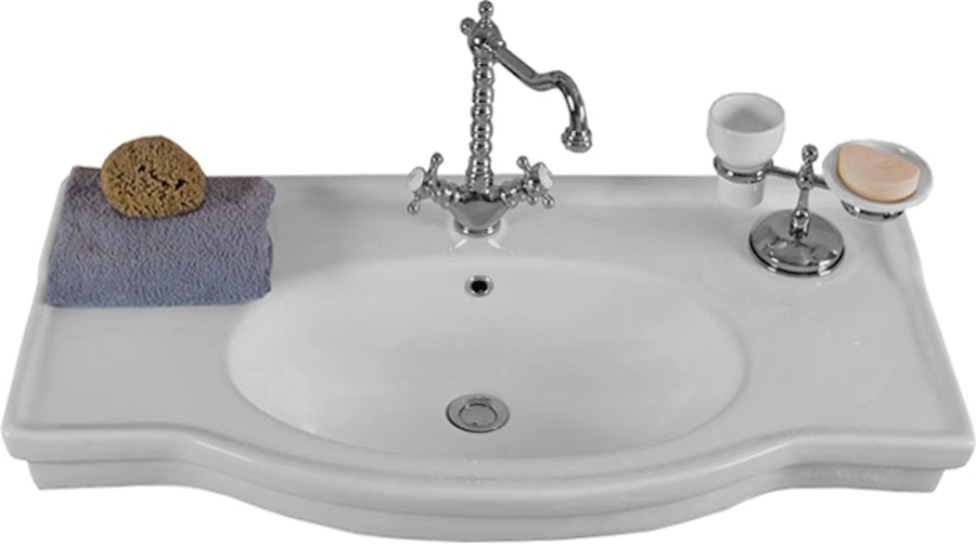 Раковина-консоль керамическая, цвет белый, 1 отв. под смес., с кольцом перелива цвета хром, La Beaute Michel LA8390 (детальная фотография)