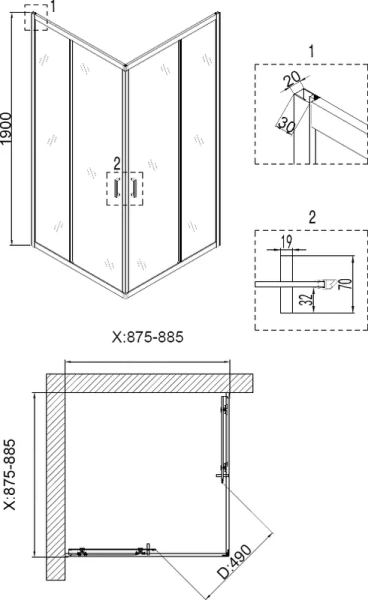 Душевой уголок Niagara Nova 90x90 см двери раздвижные 68080811BLACK (детальная фотография), современные, hi-tech