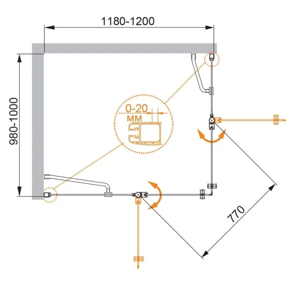 Душевой уголок Cezares Elena 120x90 см правый стекло рифленое ELENA-W-AH-2-120/90-P-Cr-R (детальная фотография), прямоугольные