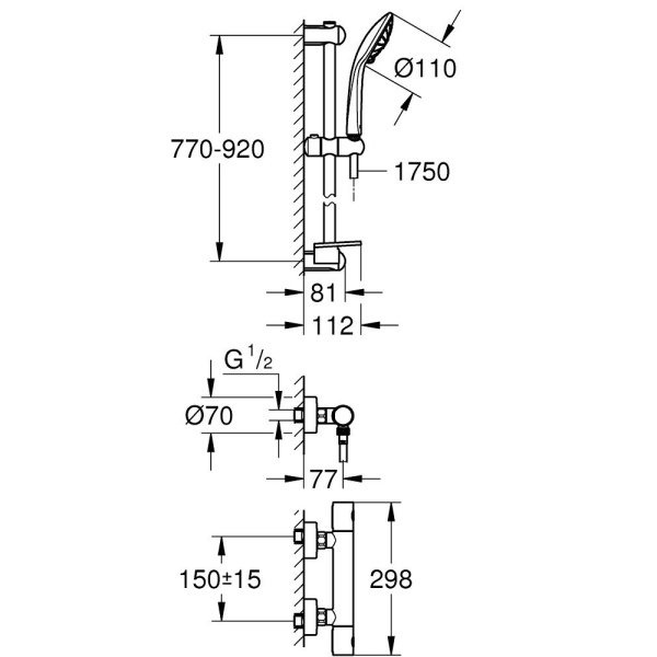 Схема (детальная фотография), душевые комплекты, наборы