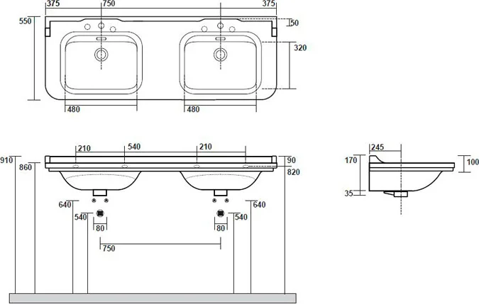 Раковина консоль Kerasan Waldorf 4143K1bi/cr 158 см с полкой (детальная фотография), хром, бронза, золото