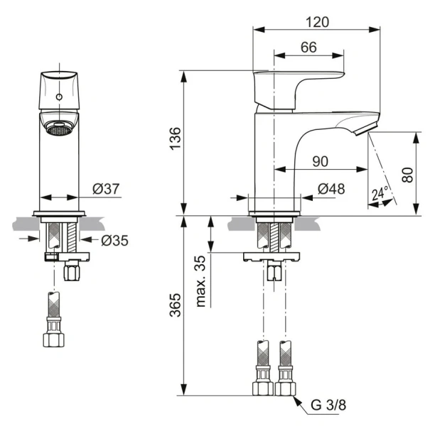Смеситель для раковины Ideal Standard Connect Air хром A7018AA (детальная фотография), для раковины