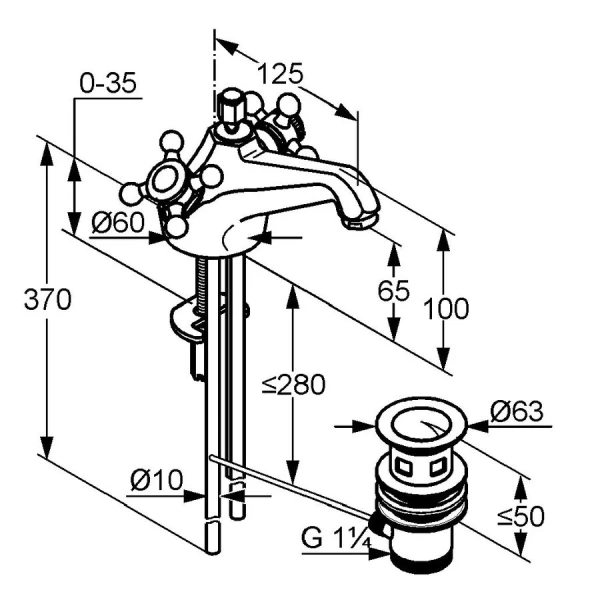 Смеситель для раковины Kludi 1926 51012 латунь (детальная фотография), классические, ретро