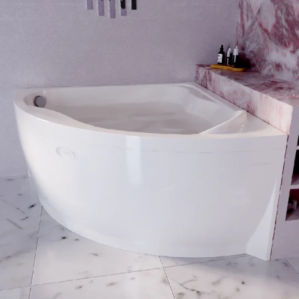 Акриловая ванна Радомир Альтея 2-89-2-0-1-219, 125 х 125 см, фронтальный экран, каркас, сифон, слив-перелив автомат в комплекте, белая (детальная фотография), полукруглые