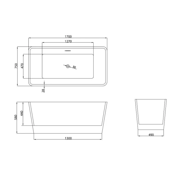 Ванна акриловая Grossman Cristal, GR-27021, 170 x 75 см, отдельностоящая, белая GR-2022 (детальная фотография), акриловые